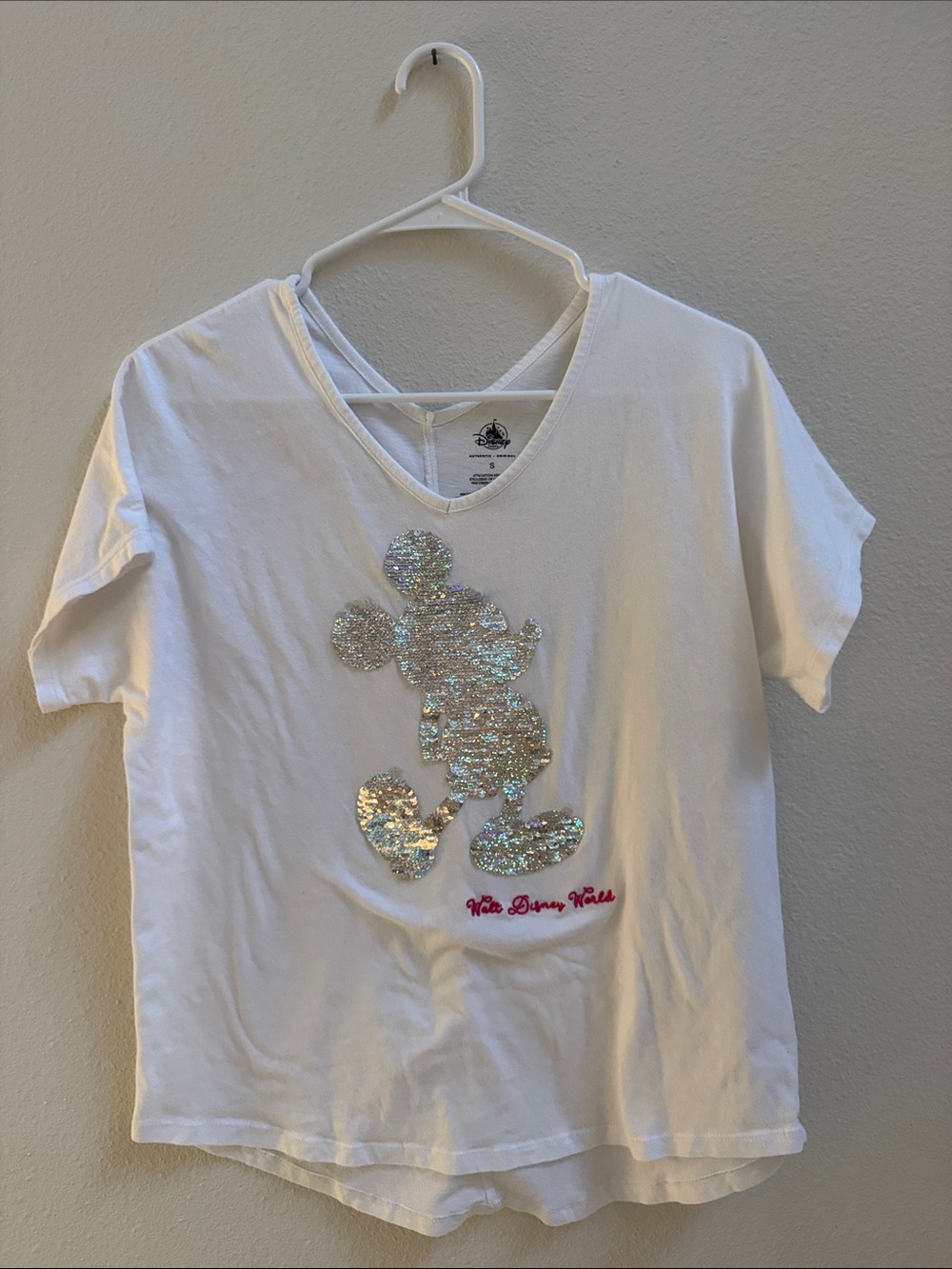 Disney Parks Mickey Mouse Sequin T-Shirt Women’s Small White Walt Disney World